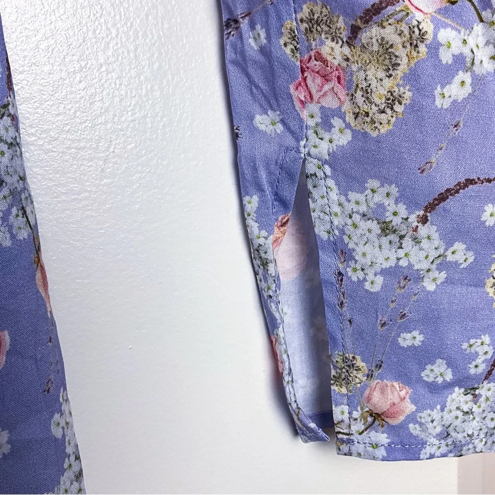 Sexy Summery WeWoreWhat Blanca Floral & Periwinkle Puff-Sleeve Wrap Mini Dress - Picture 6 of 12
